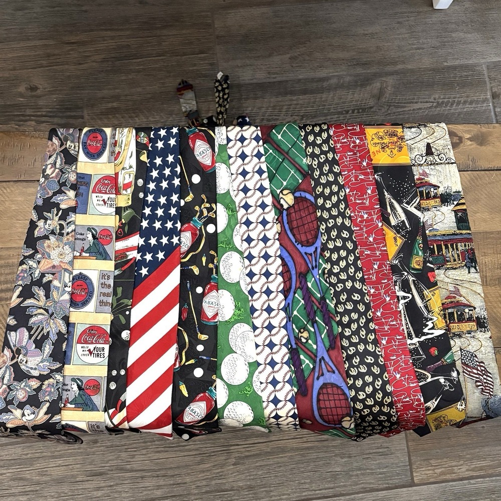 Lot of 12 Vintage Novelty Ties Disney Sports Tabasco Nicole Miller Coca-cola‎
